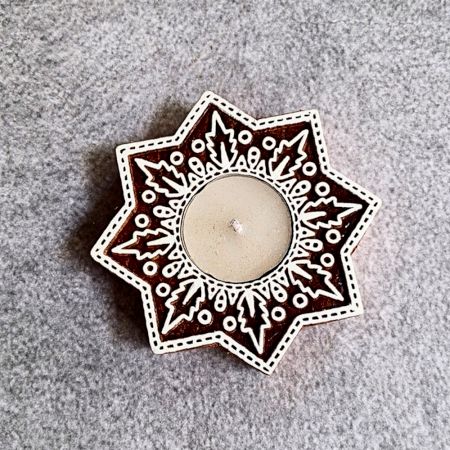 Handcrafted Wooden T Light Set of 5 Decor